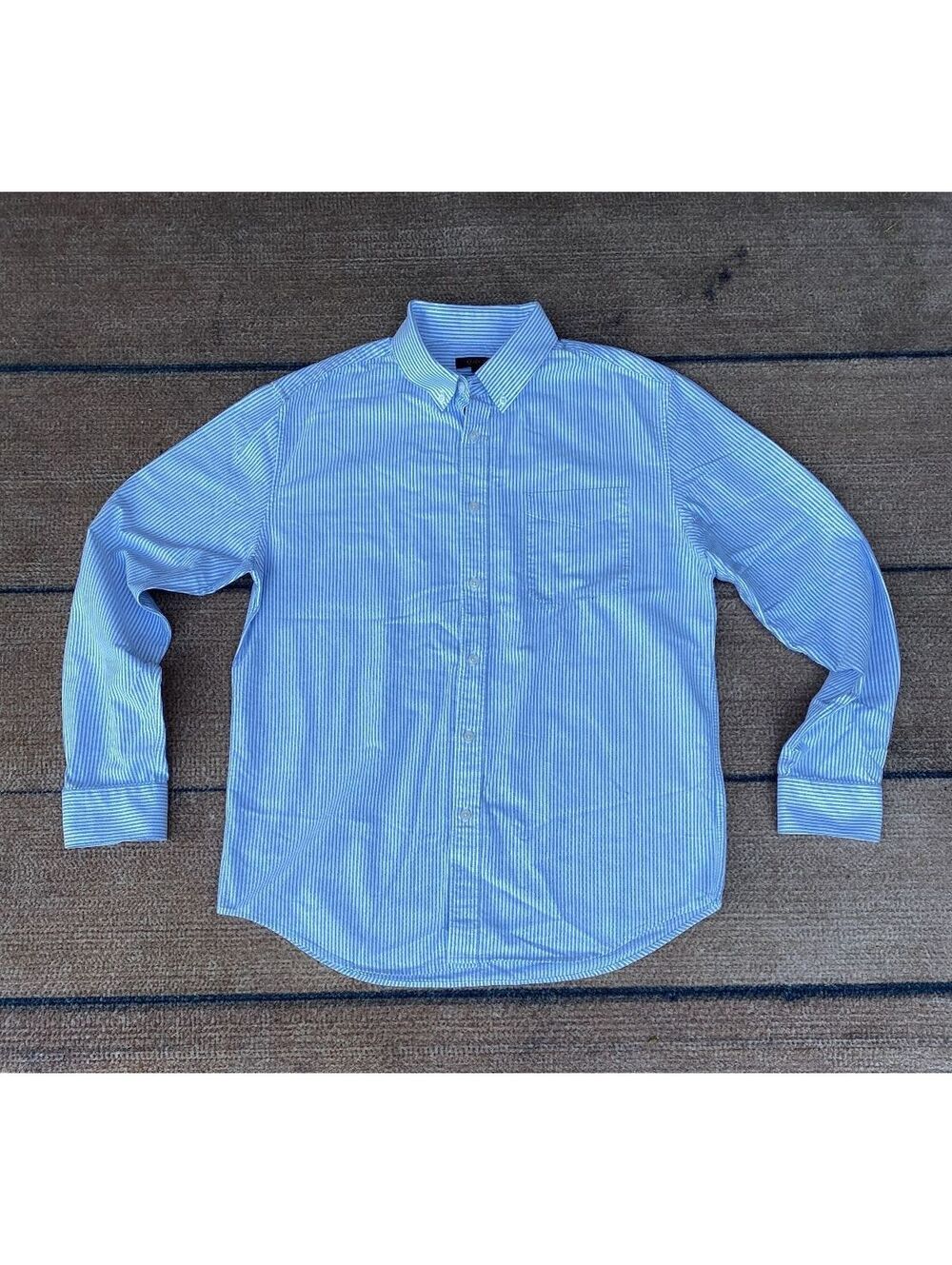Quince Oxford Shirt Mens Large 100% Organic Cotton Button Down Blue White Stripe